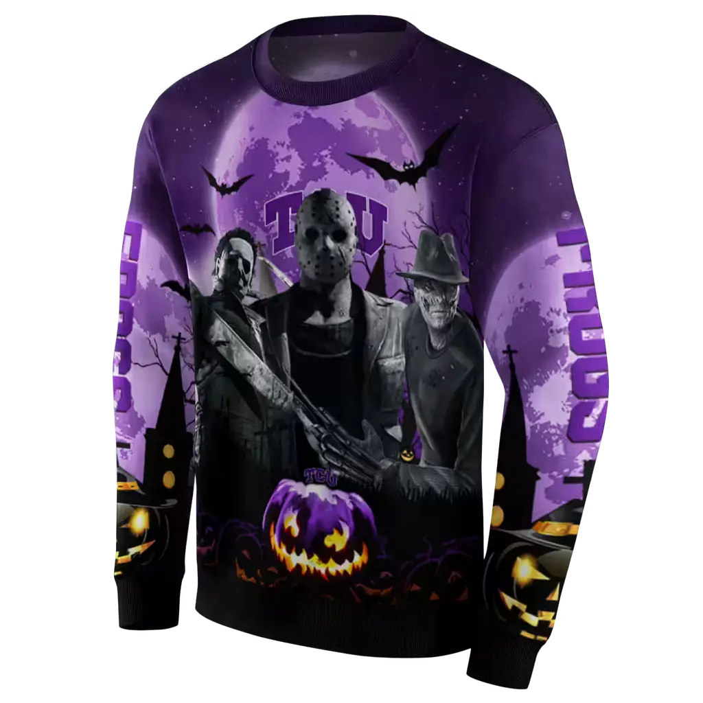 tcu horned frogs halloween vibes purple black hoodie new arrival tcu horned frogs halloween vibes purple black hoodie new arrival