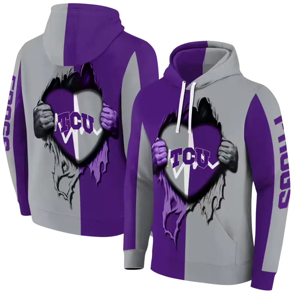 tcu horned frogs heartbeat graphic purple hoodie fashion forward tcu horned frogs heartbeat graphic purple hoodie fashion forward