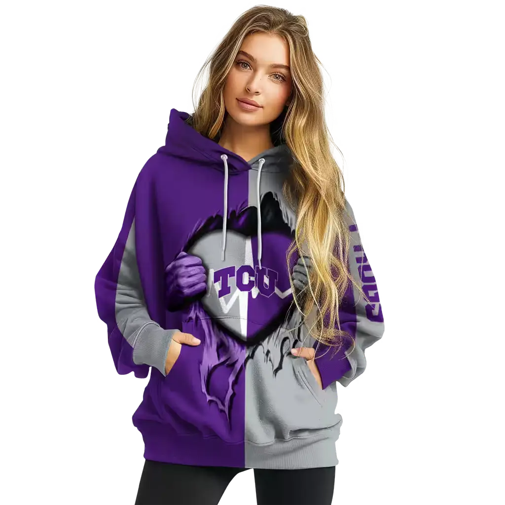 tcu horned frogs heartbeat graphic purple hoodie high quality tcu horned frogs heartbeat graphic purple hoodie high quality