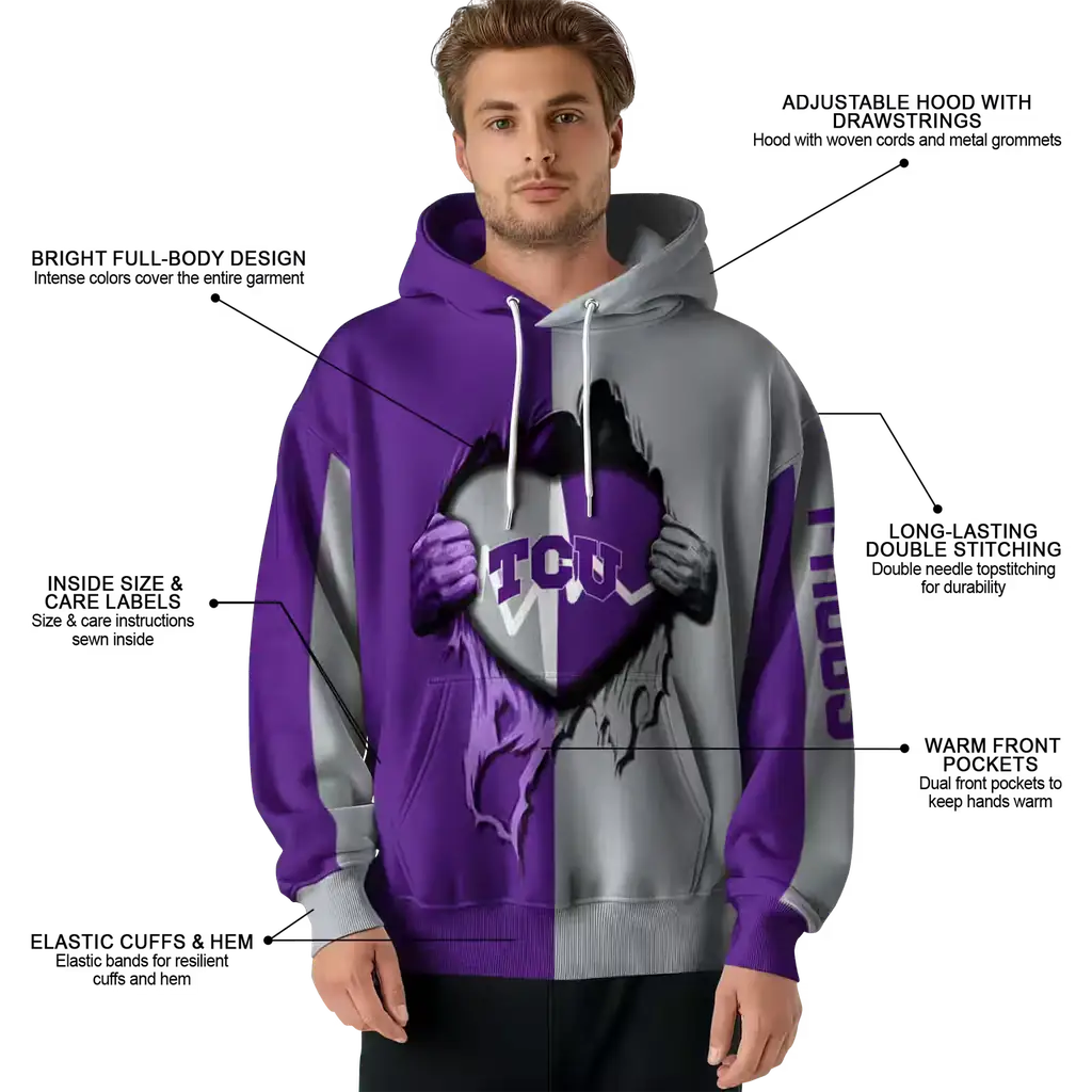 tcu horned frogs heartbeat graphic purple hoodie latest model tcu horned frogs heartbeat graphic purple hoodie latest model