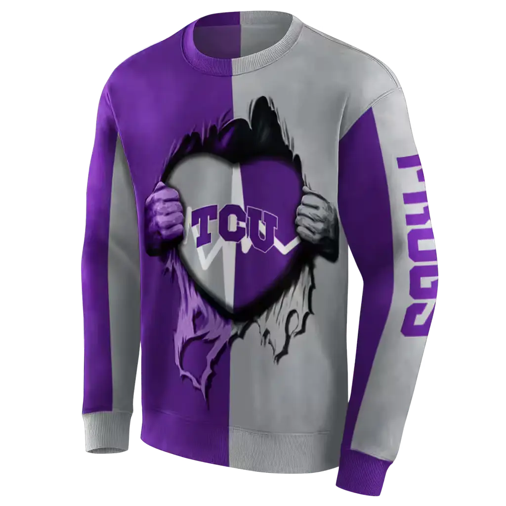 tcu horned frogs heartbeat graphic purple hoodie new arrival tcu horned frogs heartbeat graphic purple hoodie new arrival