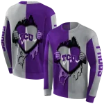 tcu horned frogs heartbeat graphic purple hoodie best selling