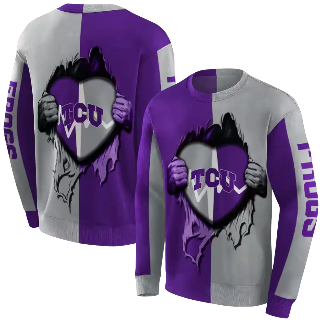 tcu horned frogs heartbeat graphic purple hoodie premium grade tcu horned frogs heartbeat graphic purple hoodie premium grade