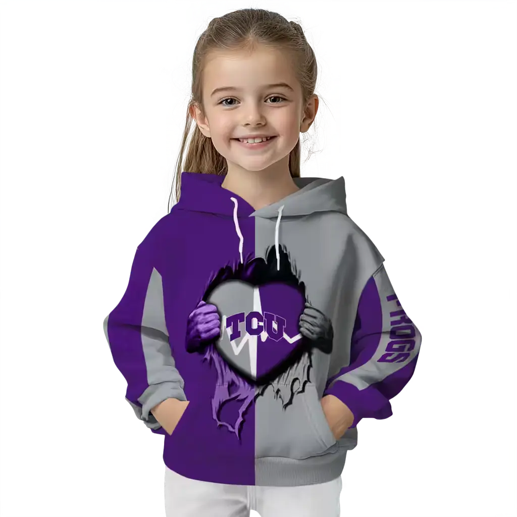 tcu horned frogs heartbeat graphic purple hoodie top rated tcu horned frogs heartbeat graphic purple hoodie top rated