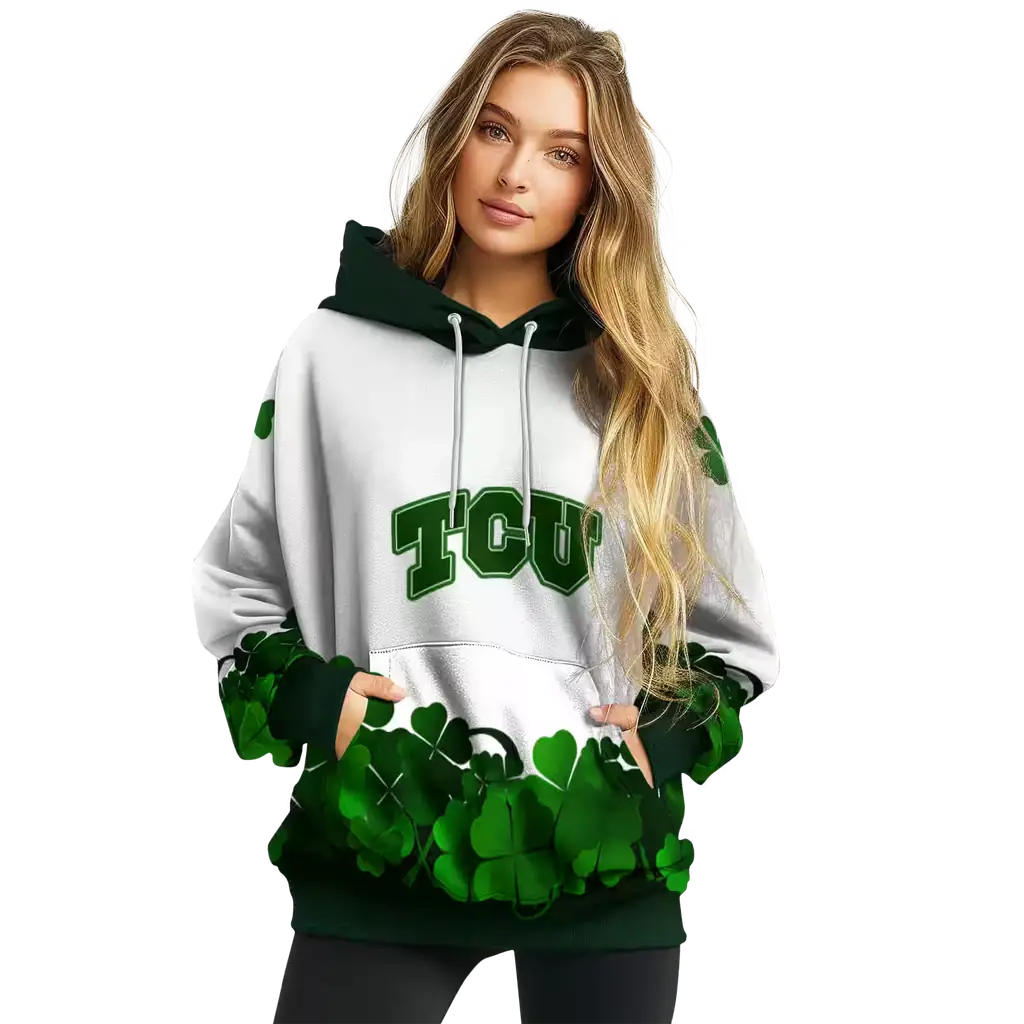 tcu horned frogs lucky motif white green hoodie high quality tcu horned frogs lucky motif white green hoodie high quality