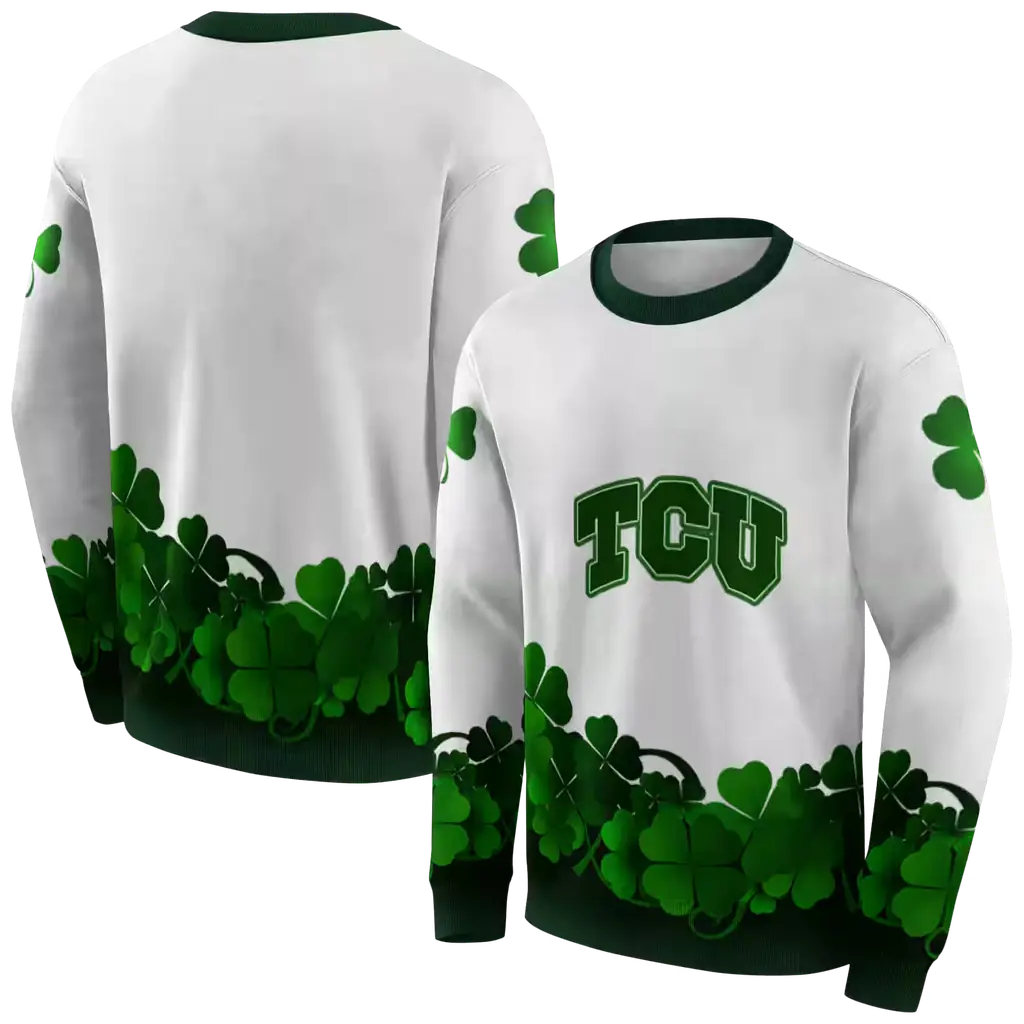 tcu horned frogs lucky motif white green hoodie premium grade tcu horned frogs lucky motif white green hoodie premium grade