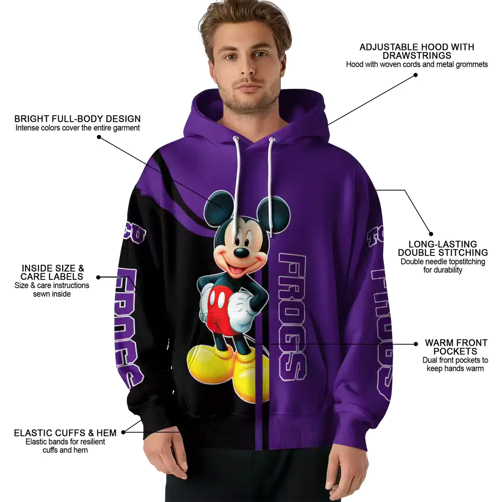 tcu horned frogs mickey mouse purple black hoodie latest model tcu horned frogs mickey mouse purple black hoodie latest model