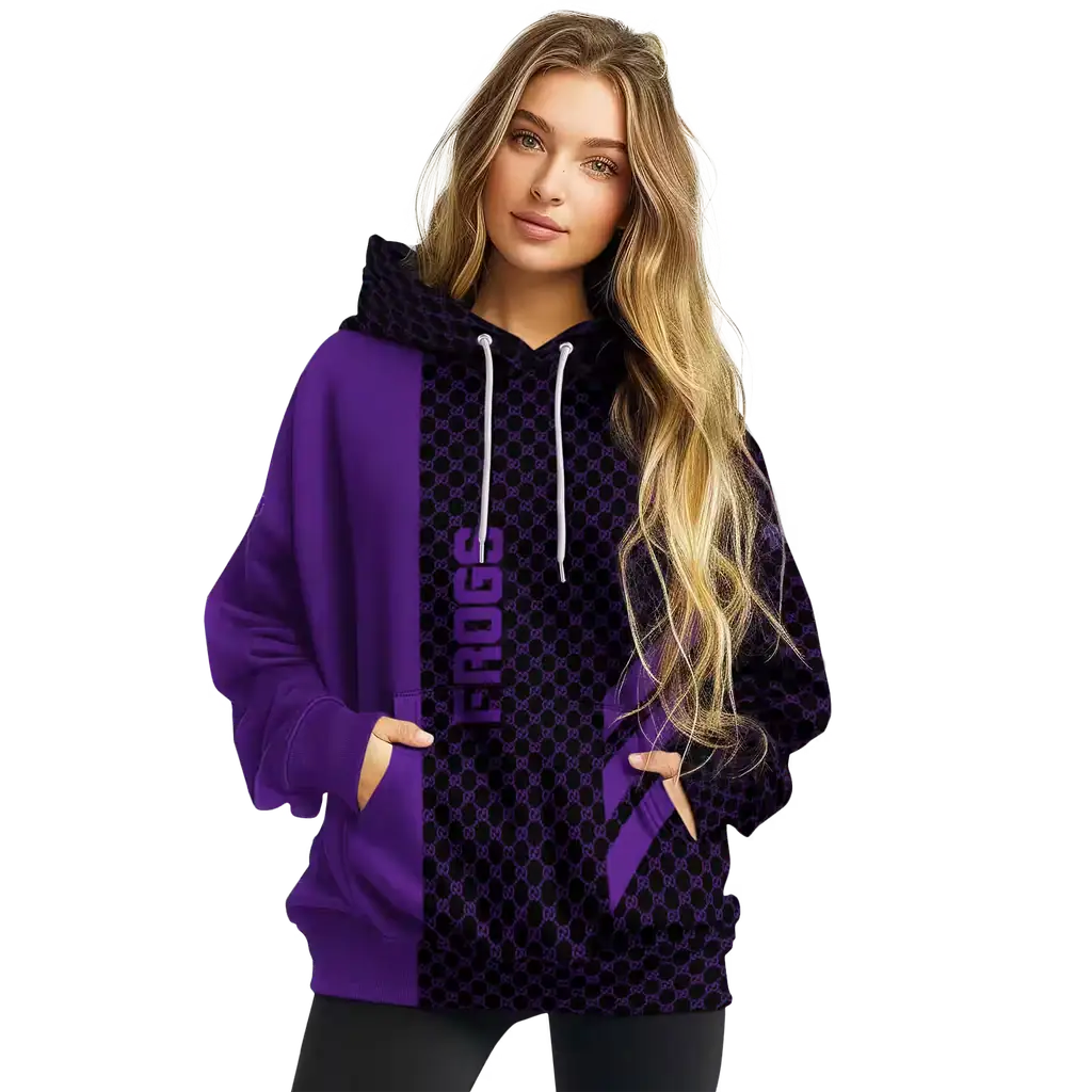 tcu horned frogs monogram pattern purple hoodie high quality tcu horned frogs monogram pattern purple hoodie high quality