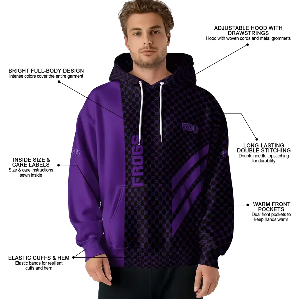tcu horned frogs monogram pattern purple hoodie latest model tcu horned frogs monogram pattern purple hoodie latest model