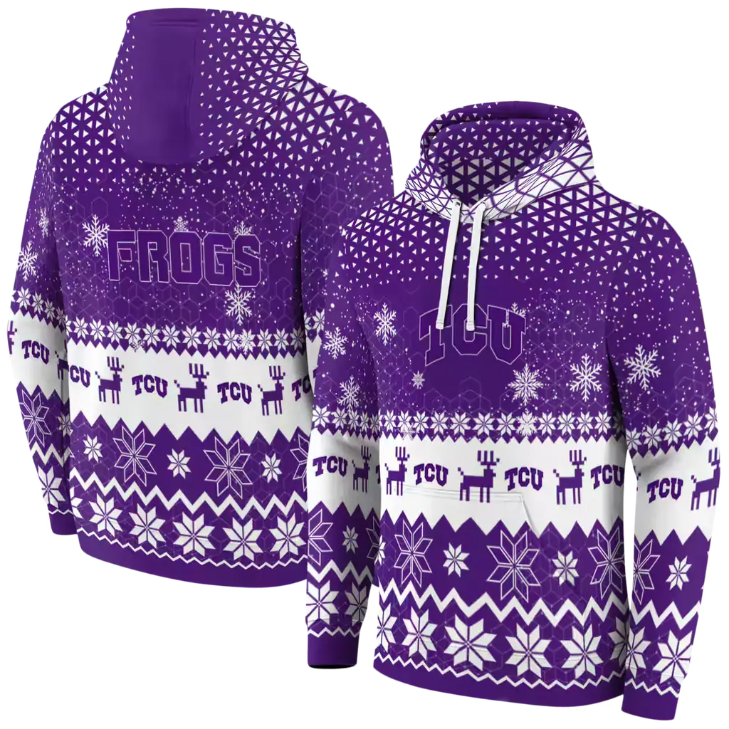 tcu horned frogs reindeer motif purple hoodie fashion forward tcu horned frogs reindeer motif purple hoodie fashion forward