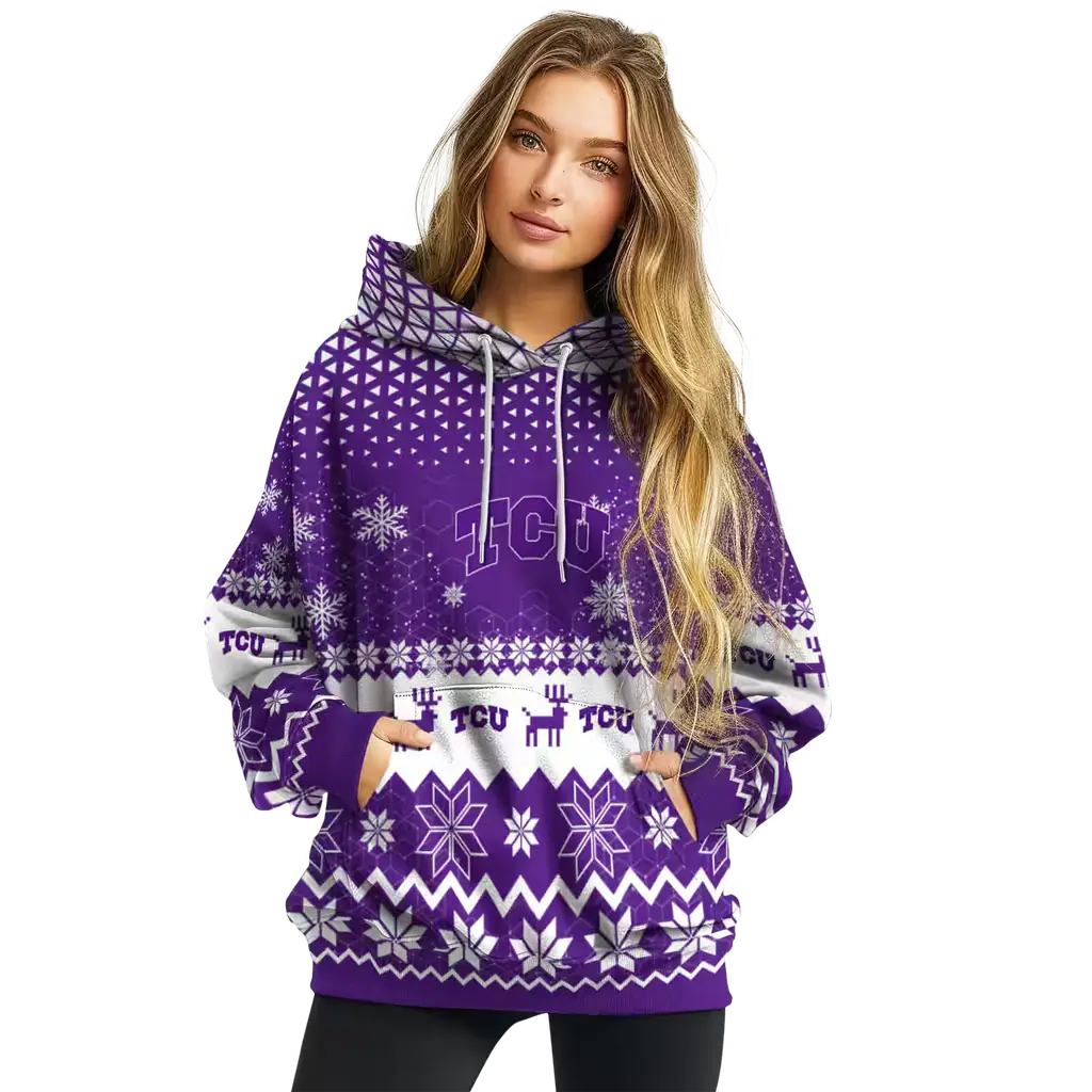 tcu horned frogs reindeer motif purple hoodie high quality tcu horned frogs reindeer motif purple hoodie high quality