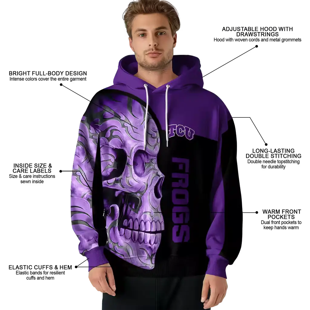 tcu horned frogs skull motif purple black hoodie latest model tcu horned frogs skull motif purple black hoodie latest model