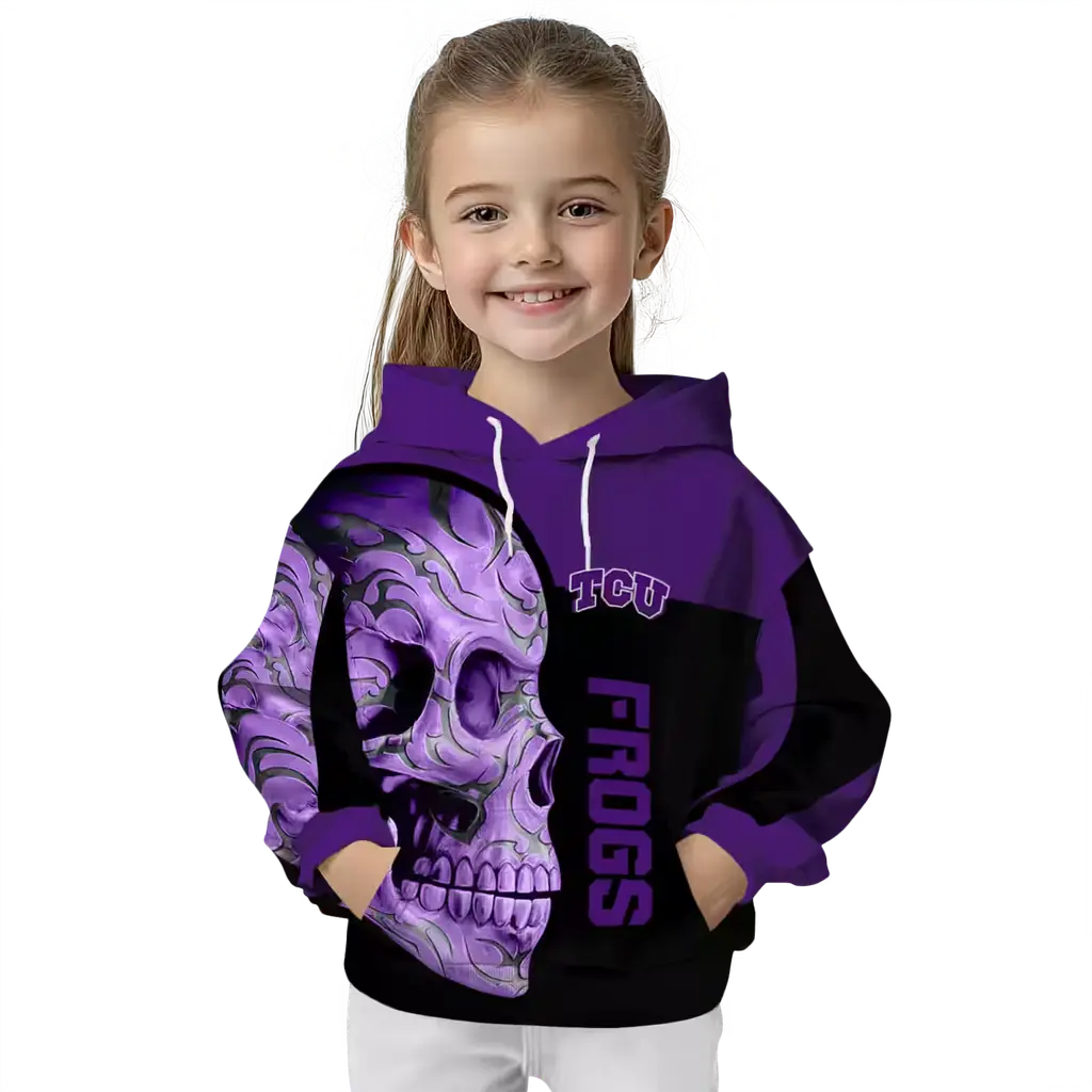 tcu horned frogs skull motif purple black hoodie top rated tcu horned frogs skull motif purple black hoodie top rated