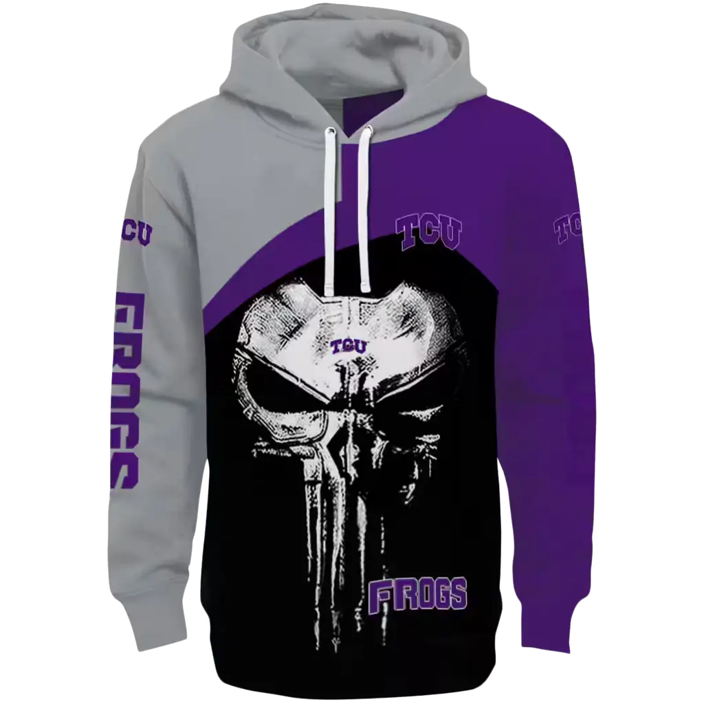 tcu horned frogs skull punisher grey black hoodie best selling tcu horned frogs skull punisher grey black hoodie best selling