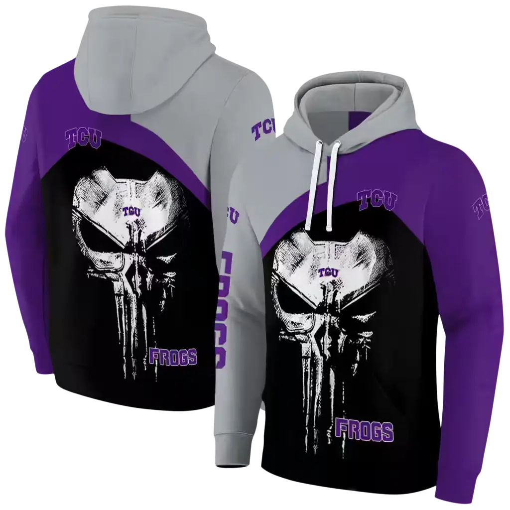 tcu horned frogs skull punisher grey black hoodie fashion forward tcu horned frogs skull punisher grey black hoodie fashion forward