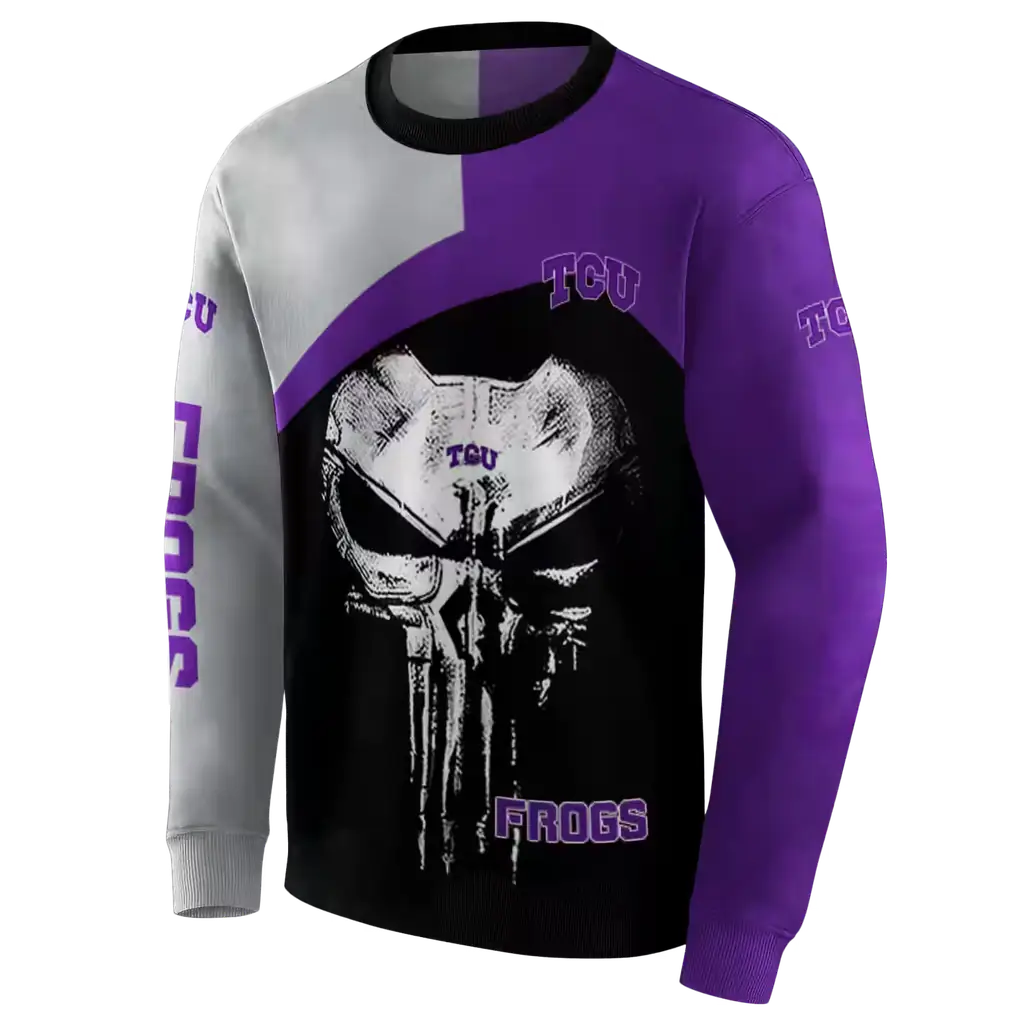 tcu horned frogs skull punisher grey black hoodie new arrival tcu horned frogs skull punisher grey black hoodie new arrival