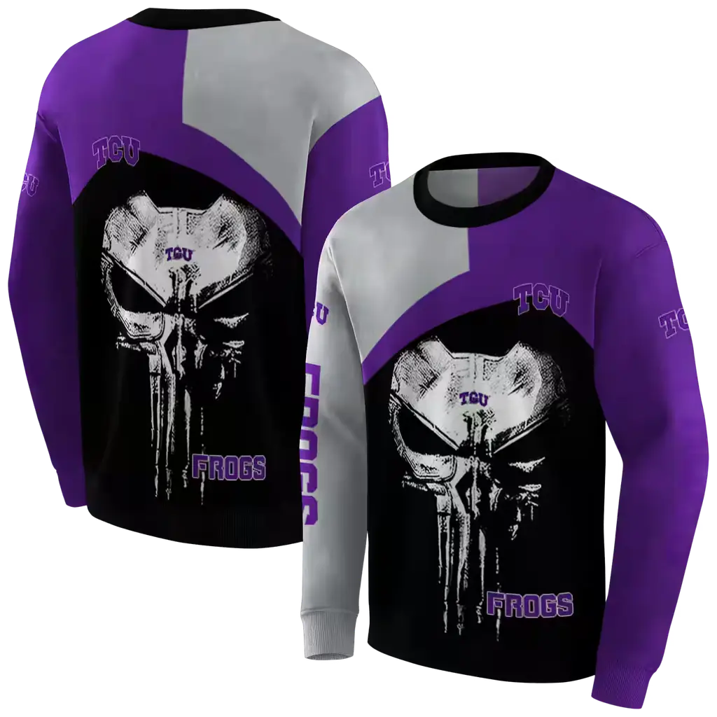 tcu horned frogs skull punisher grey black hoodie premium grade tcu horned frogs skull punisher grey black hoodie premium grade
