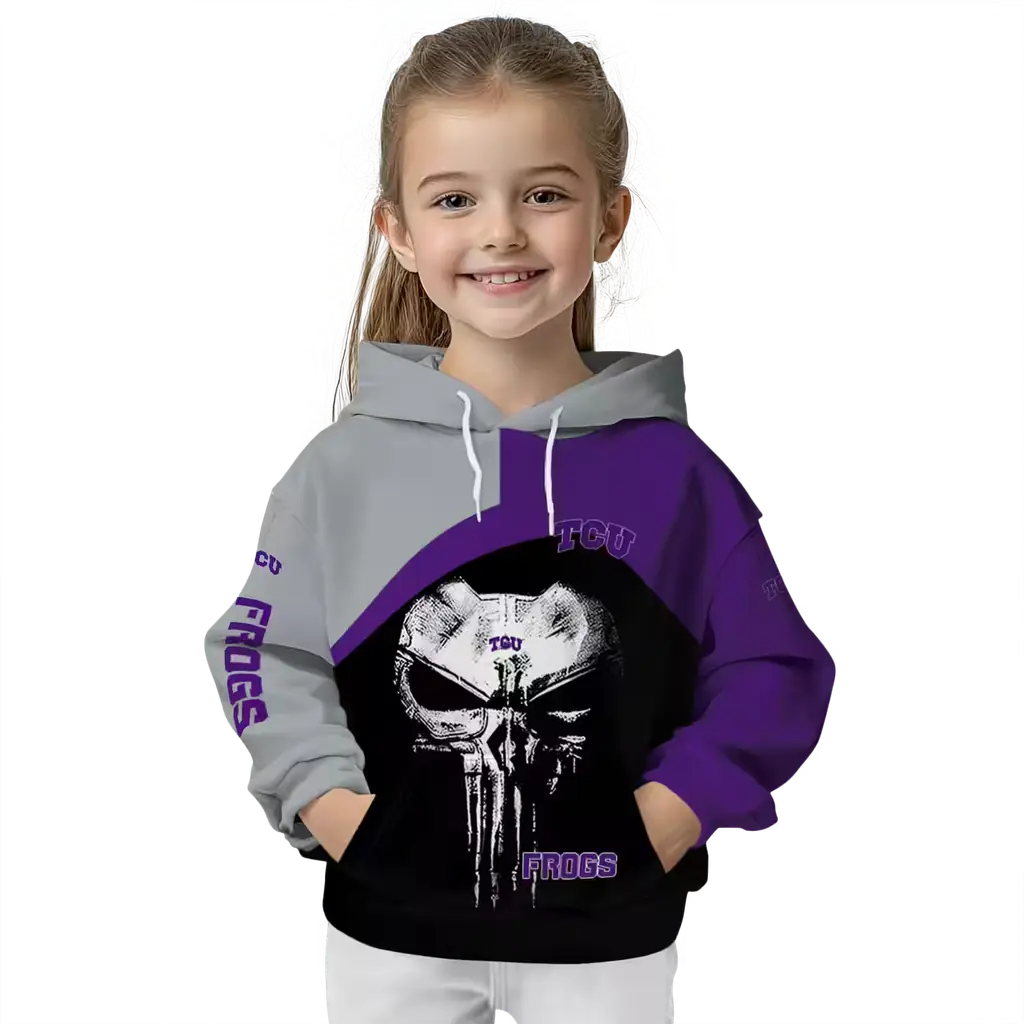 tcu horned frogs skull punisher grey black hoodie top rated tcu horned frogs skull punisher grey black hoodie top rated