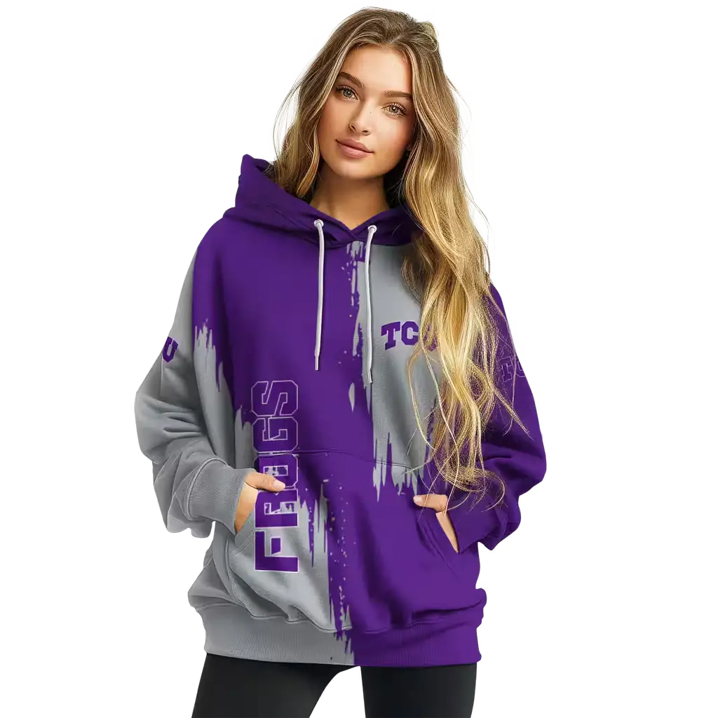tcu horned frogs splatter effect purple hoodie high quality tcu horned frogs splatter effect purple hoodie high quality
