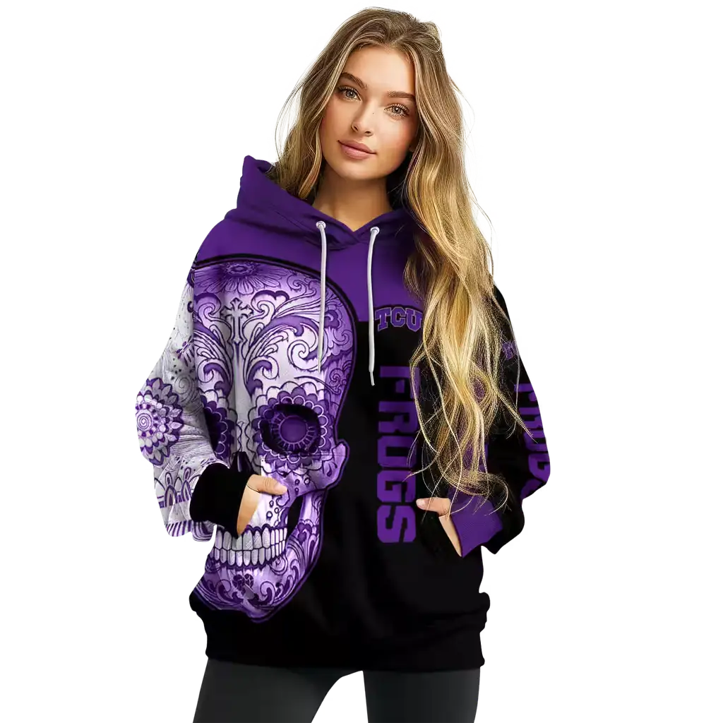tcu horned frogs sugar skull purple black hoodie high quality tcu horned frogs sugar skull purple black hoodie high quality