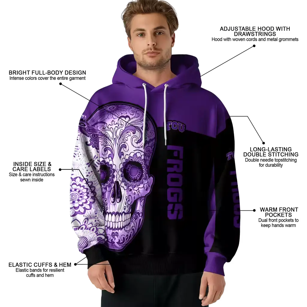 tcu horned frogs sugar skull purple black hoodie latest model tcu horned frogs sugar skull purple black hoodie latest model
