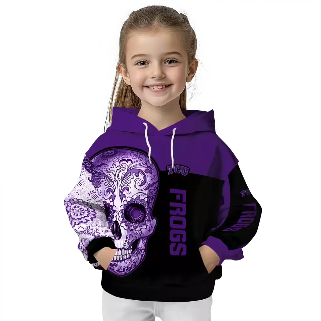 tcu horned frogs sugar skull purple black hoodie top rated tcu horned frogs sugar skull purple black hoodie top rated