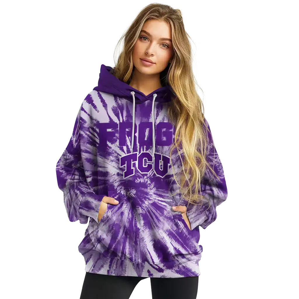 tcu horned frogs tie dye pattern purple hoodie high quality tcu horned frogs tie dye pattern purple hoodie high quality