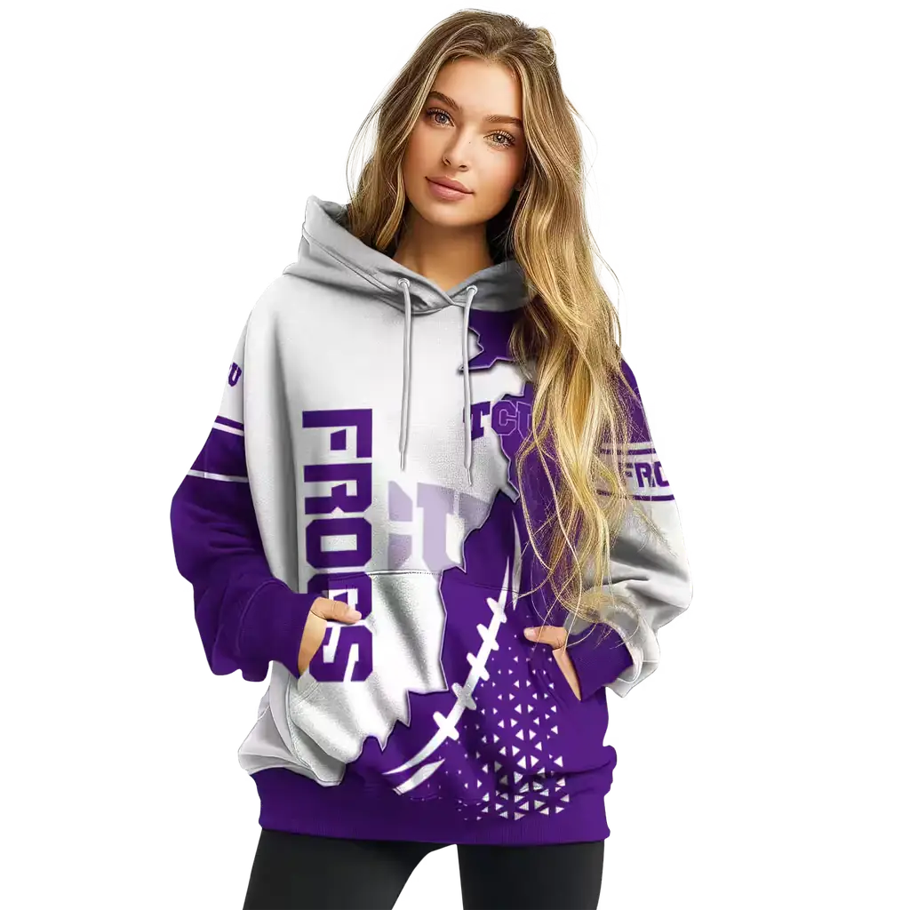 tcu horned frogs triangular pattern purple white hoodie high quality tcu horned frogs triangular pattern purple white hoodie high quality