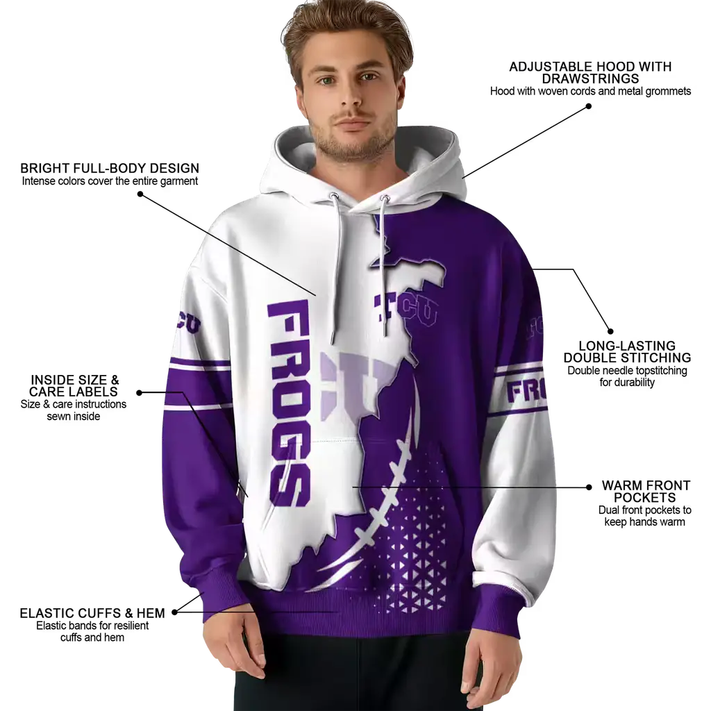 tcu horned frogs triangular pattern purple white hoodie latest model tcu horned frogs triangular pattern purple white hoodie latest model