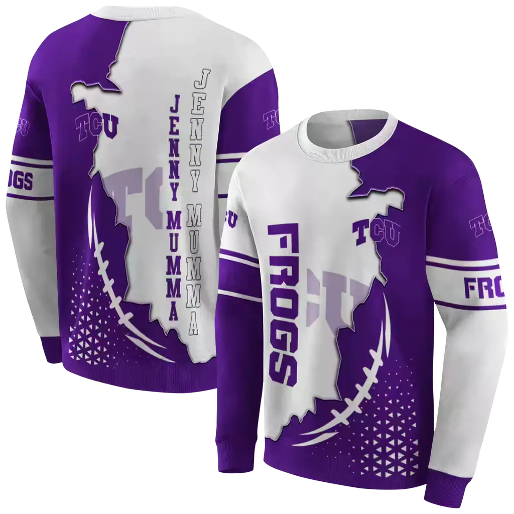 tcu horned frogs triangular pattern purple white hoodie premium grade tcu horned frogs triangular pattern purple white hoodie premium grade