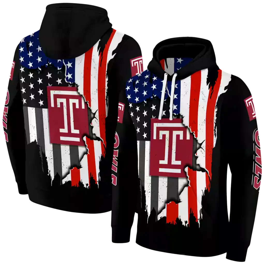 temple owls american pride black hoodie fashion forward temple owls american pride black hoodie fashion forward