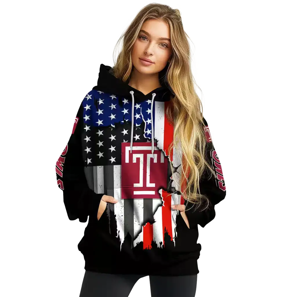 temple owls american pride black hoodie high quality temple owls american pride black hoodie high quality