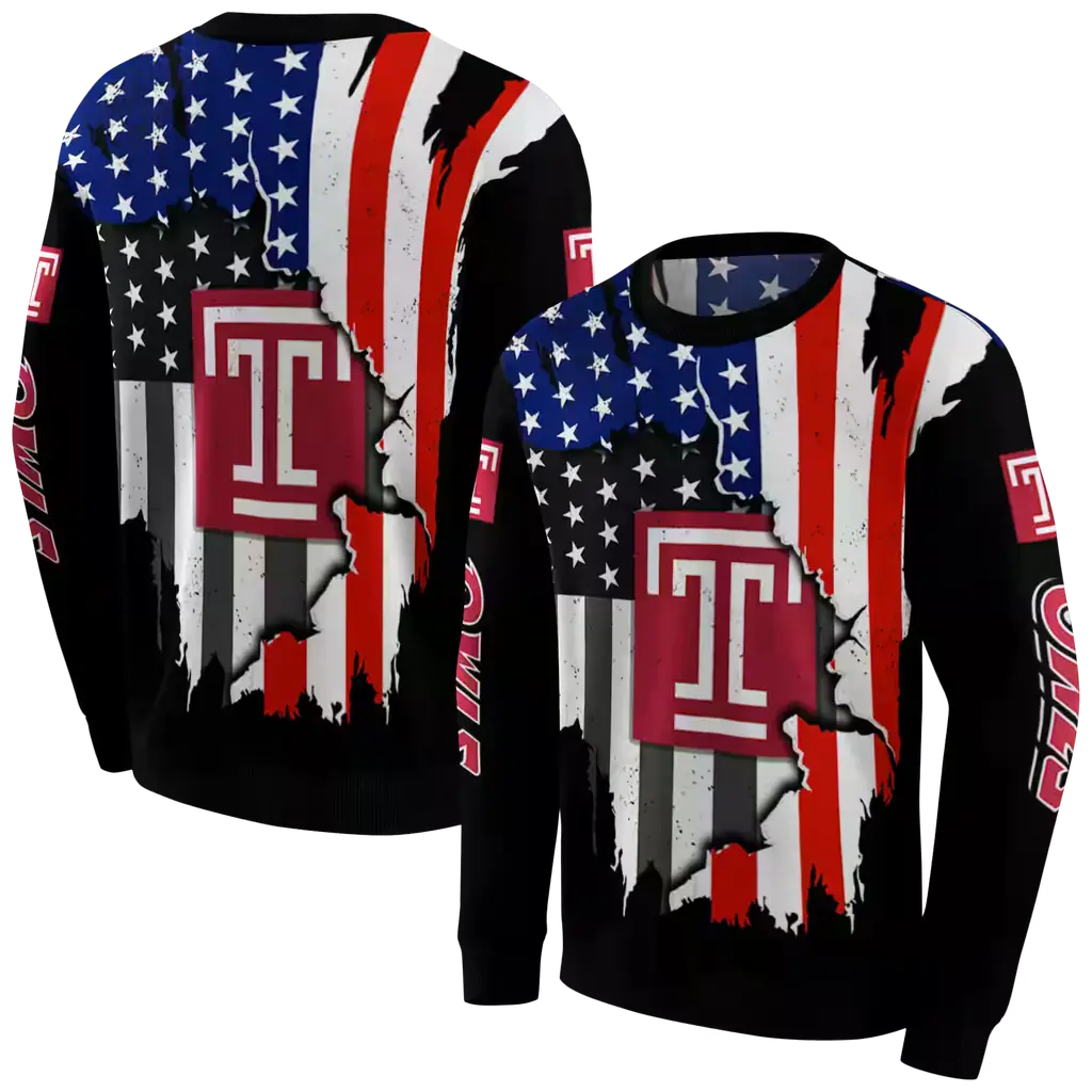 temple owls american pride black hoodie premium grade temple owls american pride black hoodie premium grade