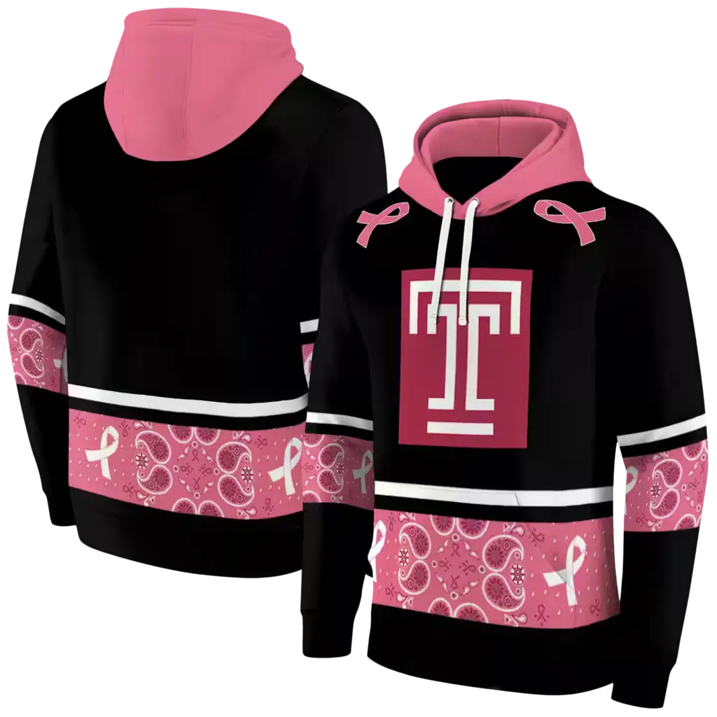 temple owls awareness ribbon black pink hoodie fashion forward temple owls awareness ribbon black pink hoodie fashion forward