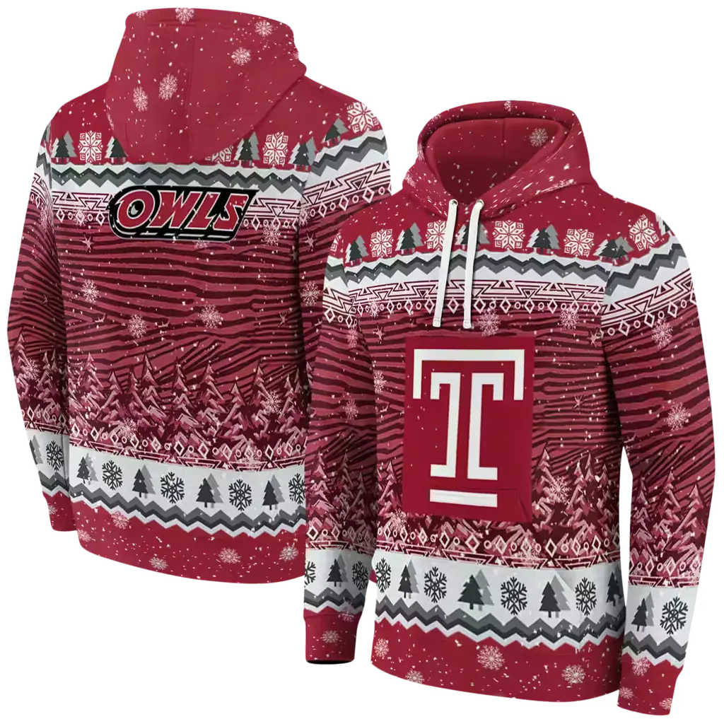 temple owls christmas trees red hoodie fashion forward temple owls christmas trees red hoodie fashion forward