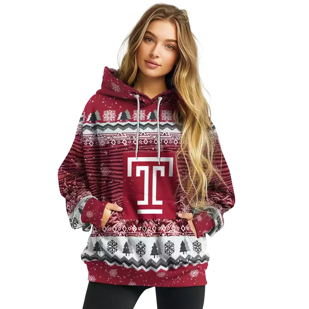 temple owls christmas trees red hoodie high quality temple owls christmas trees red hoodie high quality