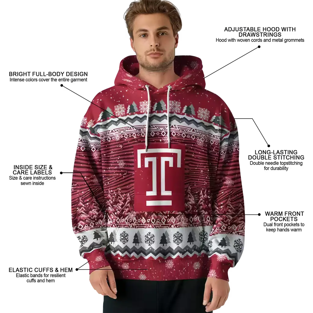 temple owls christmas trees red hoodie latest model temple owls christmas trees red hoodie latest model