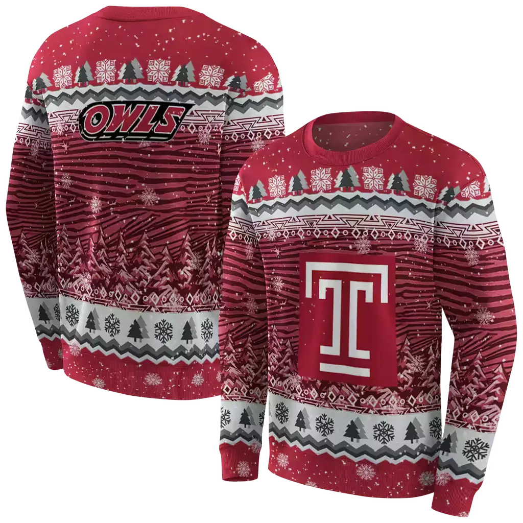 temple owls christmas trees red hoodie premium grade temple owls christmas trees red hoodie premium grade