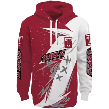temple owls dynamic slash red white hoodie best selling
