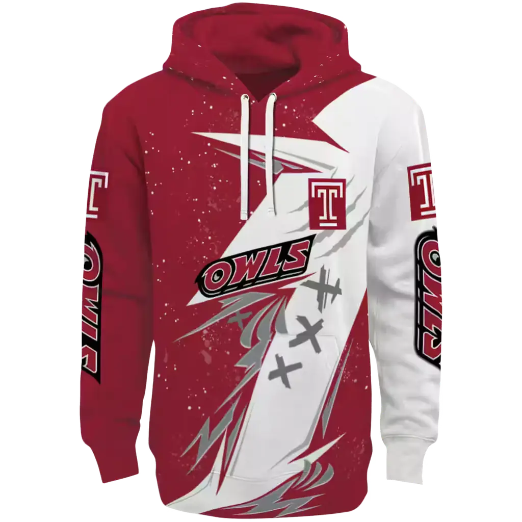 temple owls dynamic slash red white hoodie best selling temple owls dynamic slash red white hoodie best selling