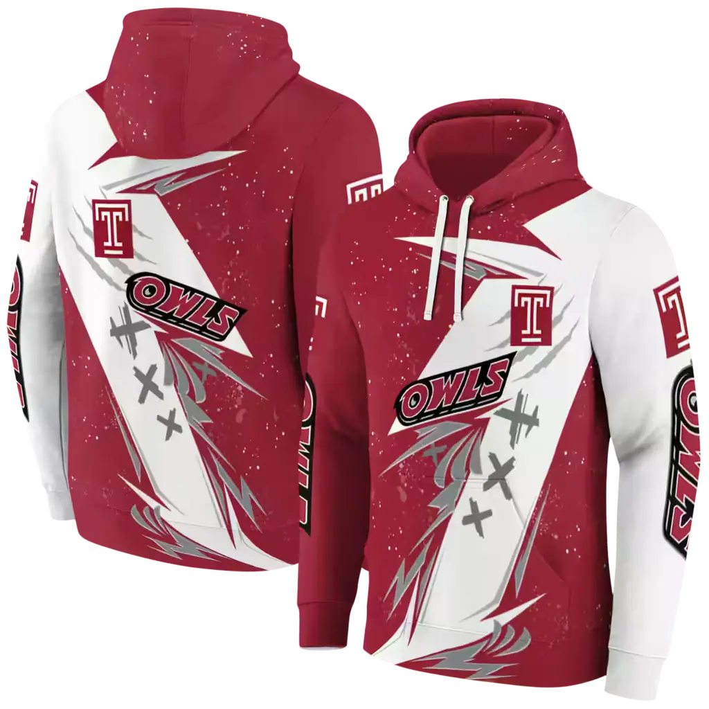 temple owls dynamic slash red white hoodie fashion forward temple owls dynamic slash red white hoodie fashion forward