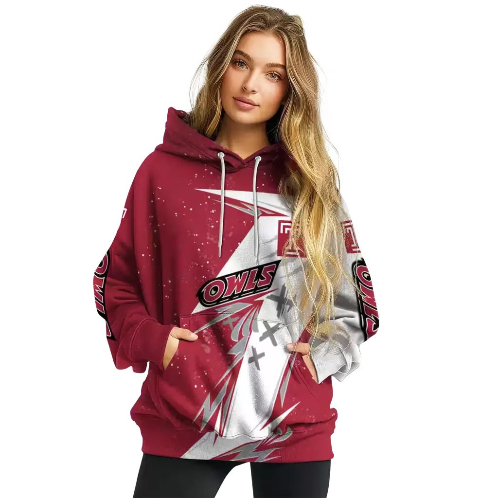 temple owls dynamic slash red white hoodie high quality temple owls dynamic slash red white hoodie high quality