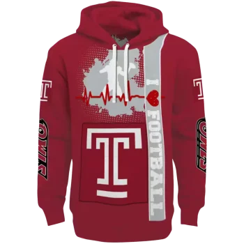 temple owls football heartbeat red hoodie best selling