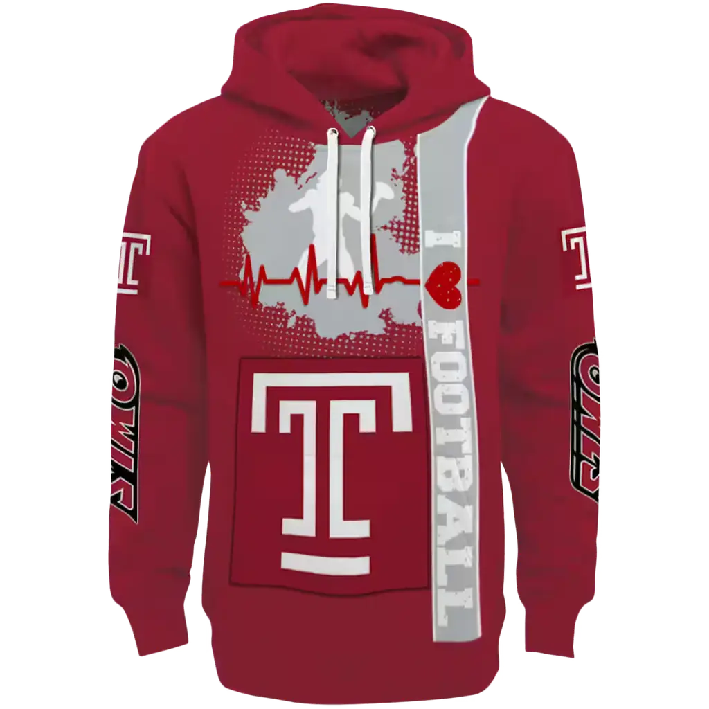 temple owls football heartbeat red hoodie best selling temple owls football heartbeat red hoodie best selling