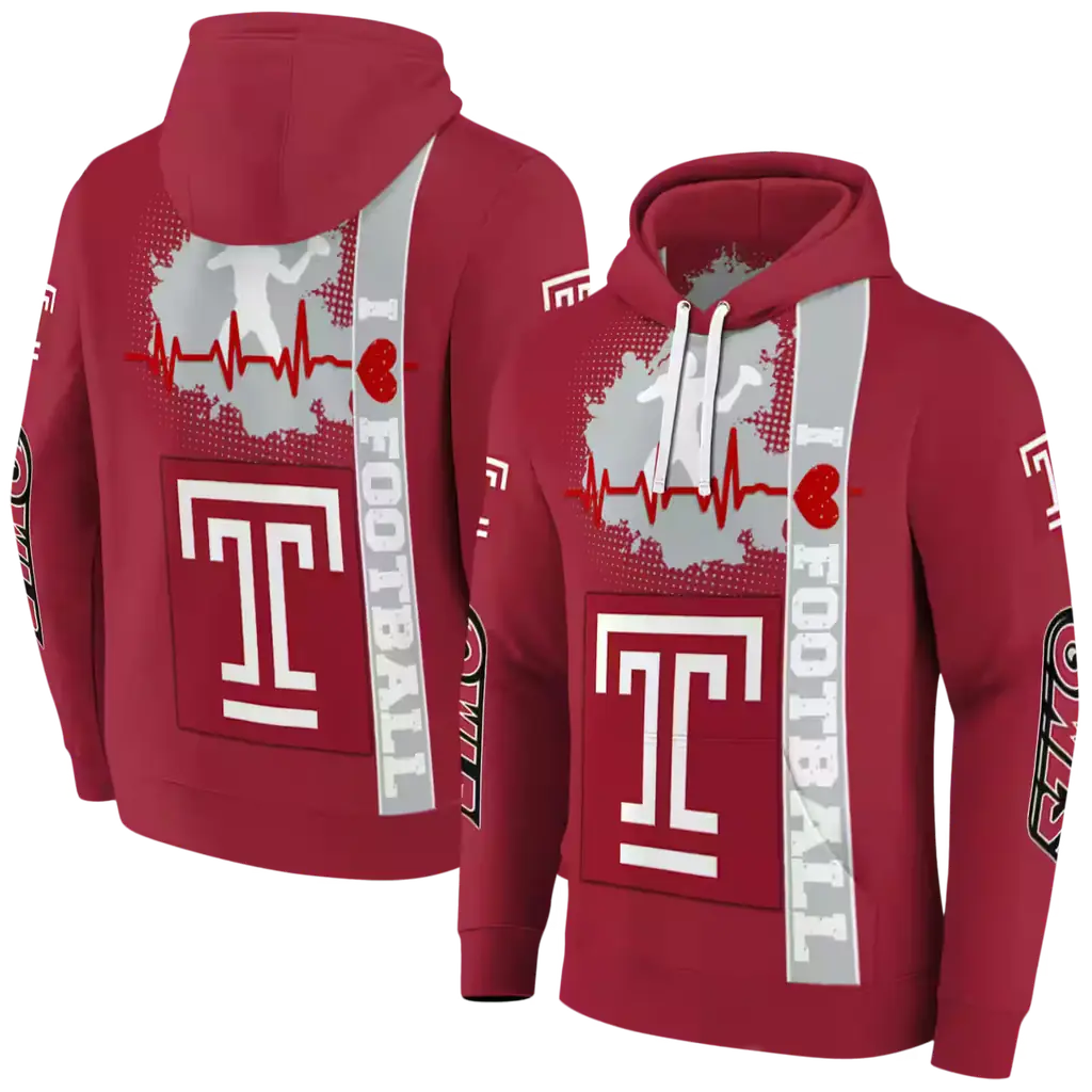 temple owls football heartbeat red hoodie fashion forward temple owls football heartbeat red hoodie fashion forward