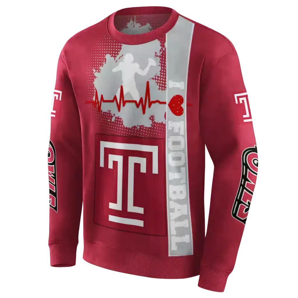 temple owls football heartbeat red hoodie new arrival temple owls football heartbeat red hoodie new arrival
