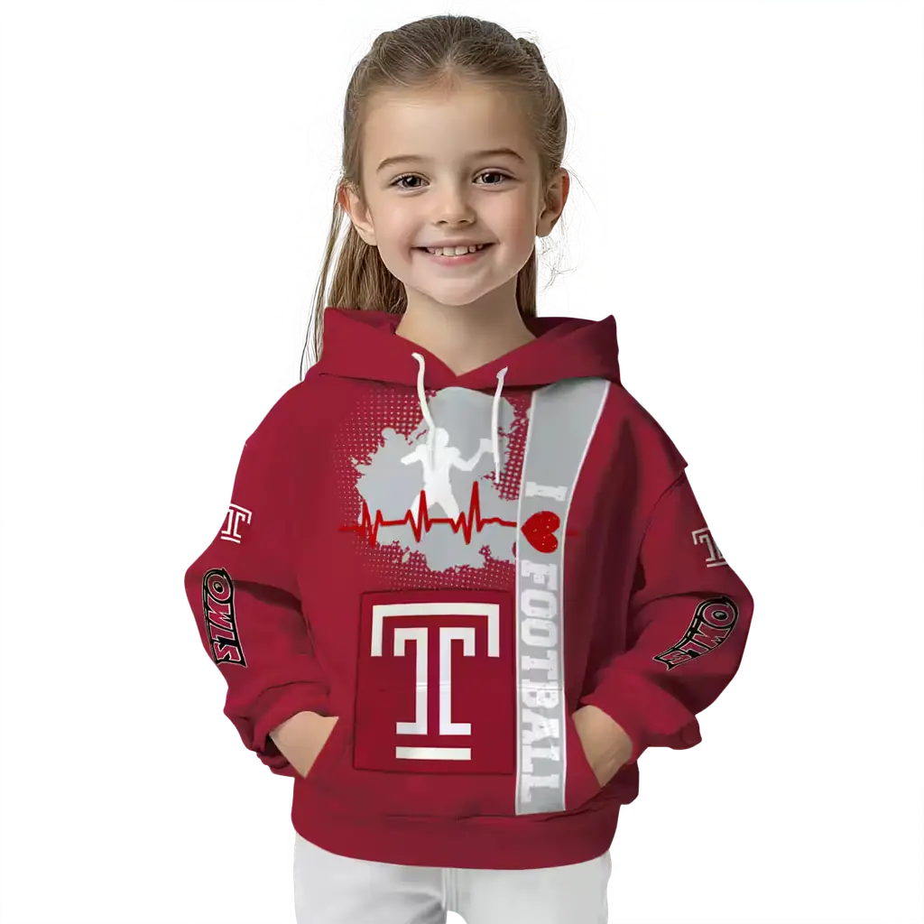 temple owls football heartbeat red hoodie top rated temple owls football heartbeat red hoodie top rated