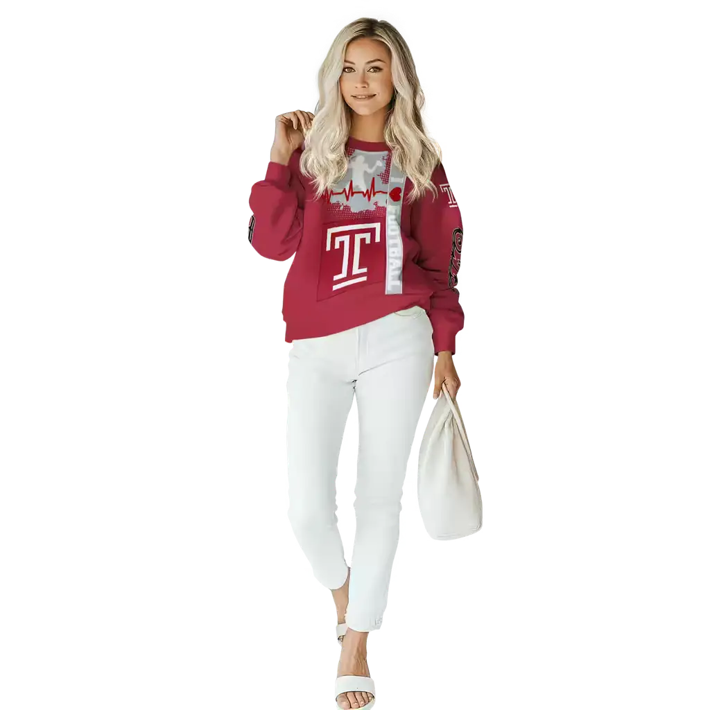 temple owls football heartbeat red hoodie trendy temple owls football heartbeat red hoodie trendy