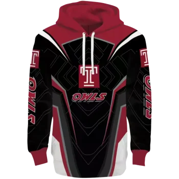 temple owls futuristic pattern red black hoodie best selling