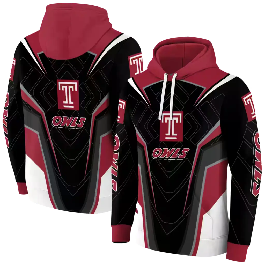 temple owls futuristic pattern red black hoodie fashion forward temple owls futuristic pattern red black hoodie fashion forward